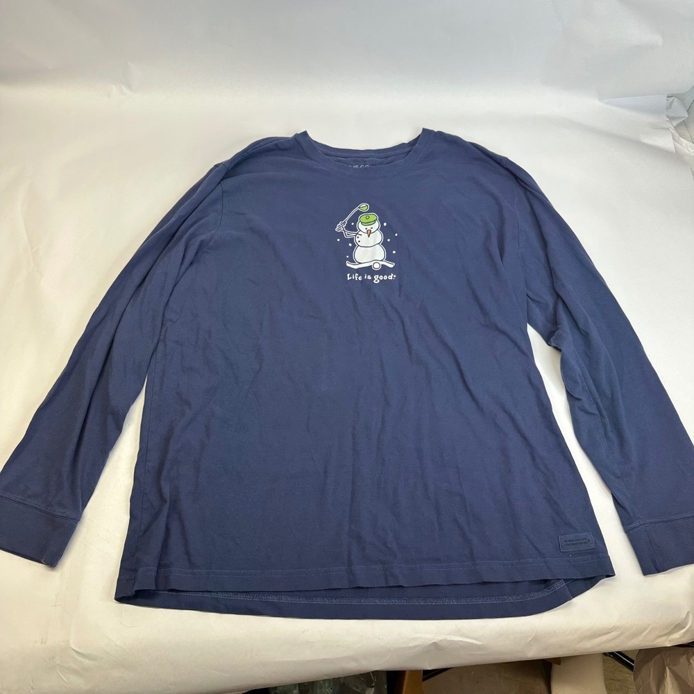 Life is Good Mens XXL Crusher Tee Long‎ Sleeve Navy Blue Snowman Golf Shirt